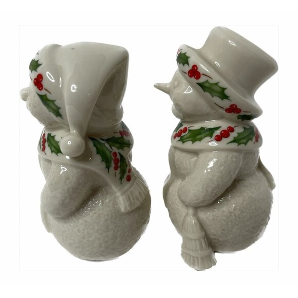 Vintage 90s Lenox Holiday Snowman Salt & Pepper Porcelain Shakers - Picture 3 of 6